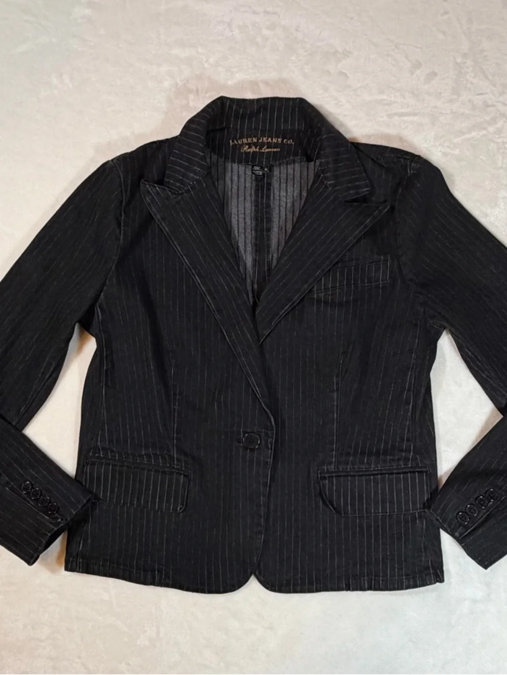Lauren Jeans Co. Ralph Lauren Black Pinstripe Denim Jacket - 1 of 2 Piece Set - Picture 6 of 13